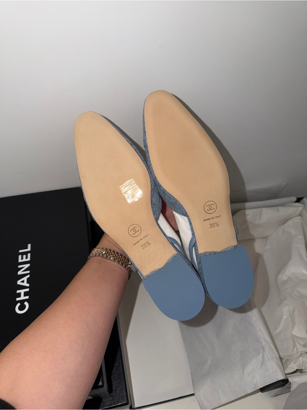 Chanel 26B Light Denim Slingback Flats | Size 38.5 - Picture 2 of 16